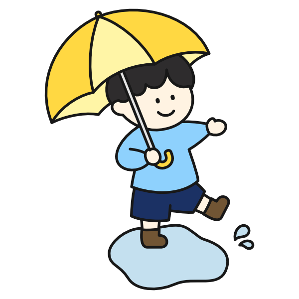 傘をさす男の子（カラー）