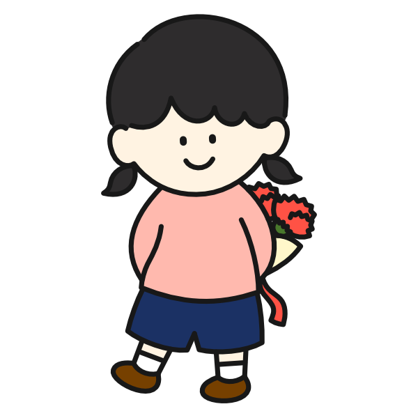 カーネーションを背中に隠し持つ女の子(カラー)