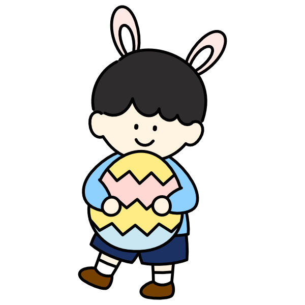 イースターのたまごを抱きかかえる男の子（カラー）