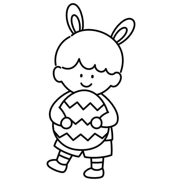 イースターのたまごを抱きかかえる男の子(白黒)
