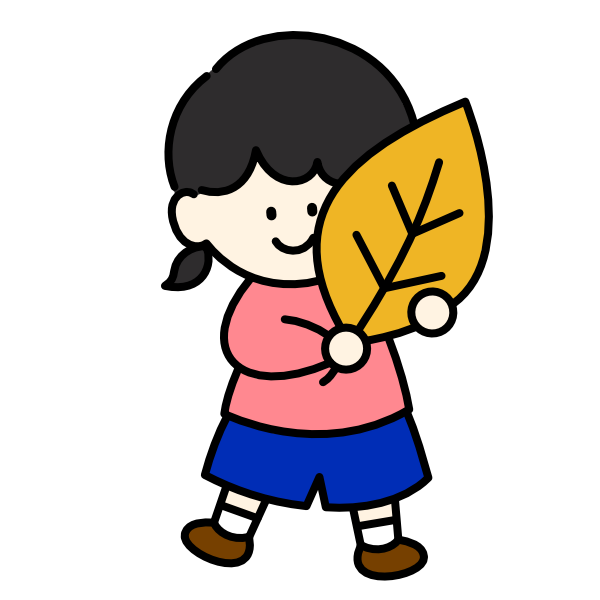 落ち葉であそぶ女の子（カラー）