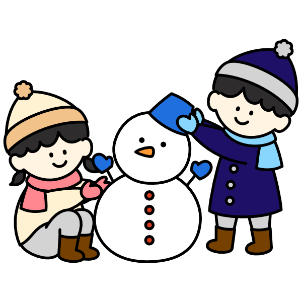 雪だるまを作る子どもたち（カラー）