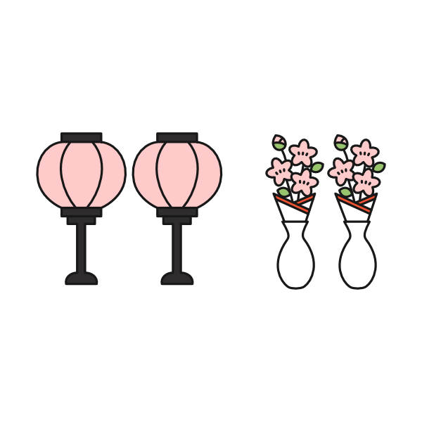 ぼんぼりと桃の花