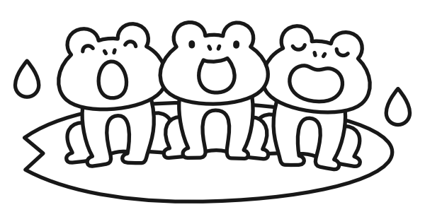 3匹並んだかえる(白黒)