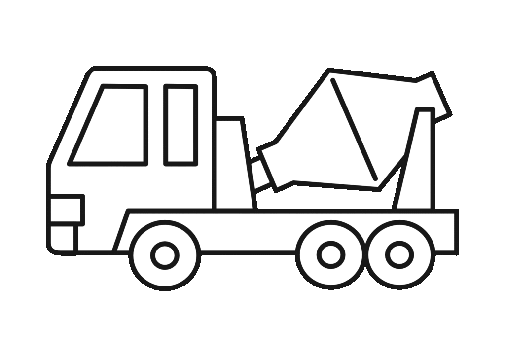 コンクリートミキサー車(白黒)