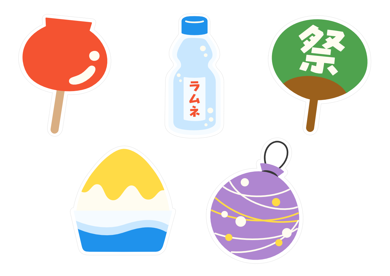 【イラストパーツ】夏まつり③（切り取り線あり）