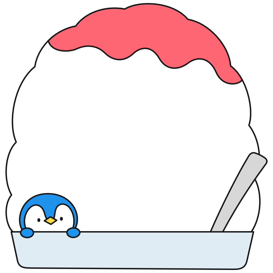 【フレーム】かきごおりとペンギン（カラー）