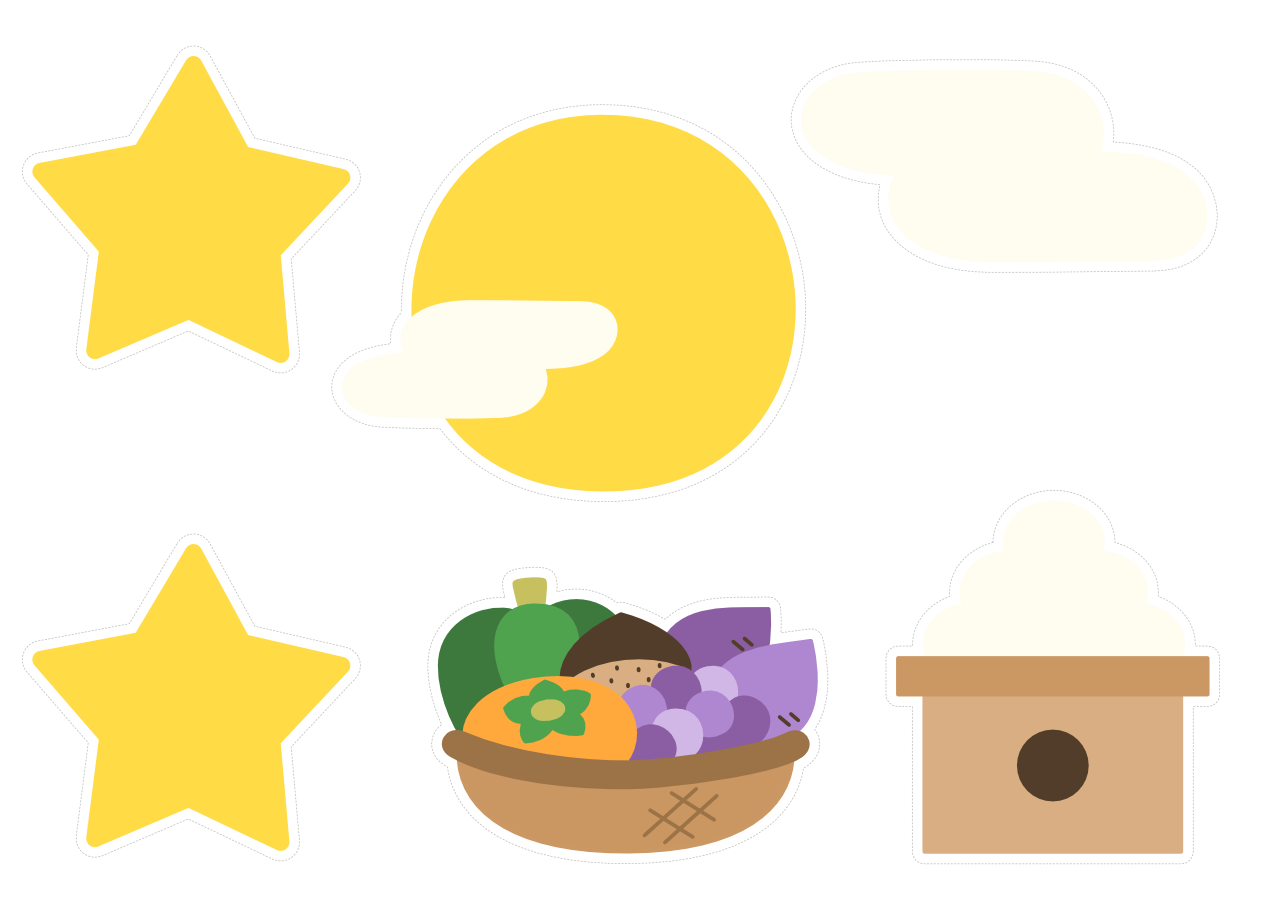 【イラストパーツ】お月見①(切り取り線あり)