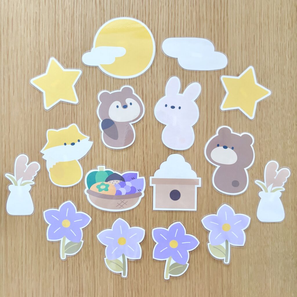 【イラストパーツ】どうぶつたちのお月見