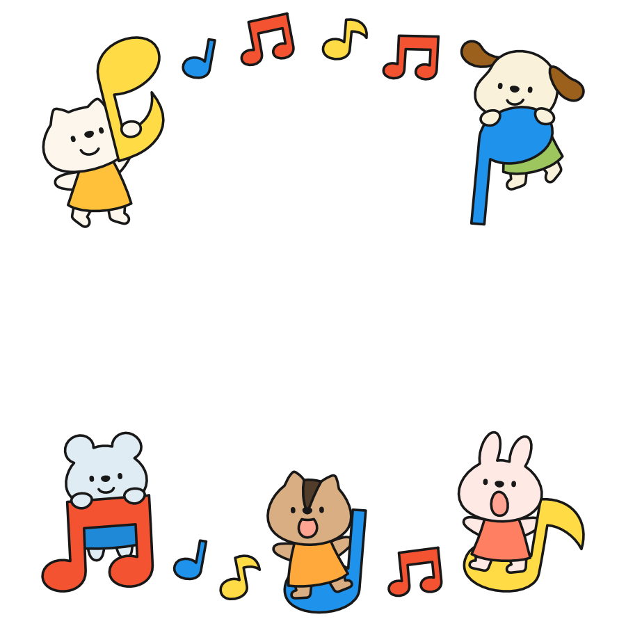 【フレーム】音符とどうぶつたち（カラー）