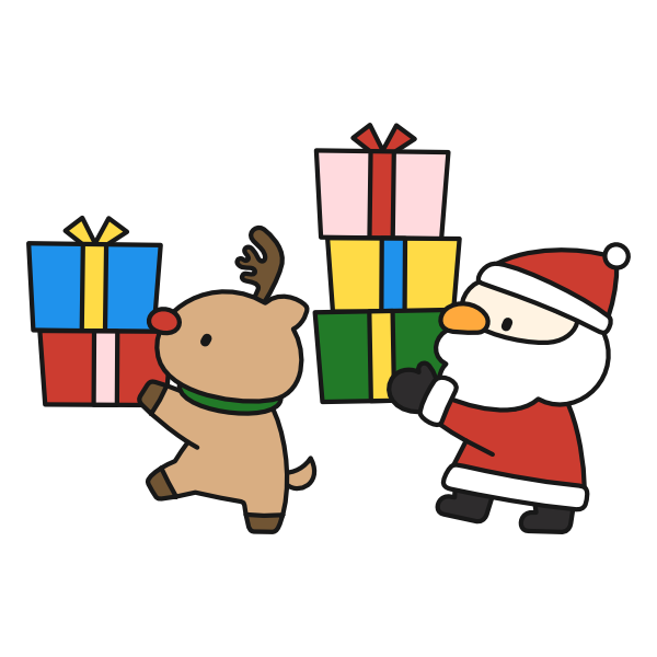 プレゼントを運ぶサンタさんとトナカイ