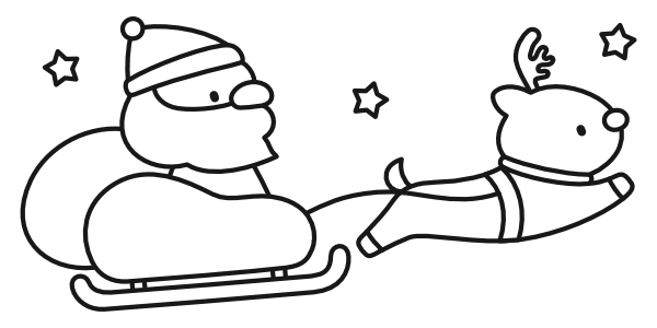 ソリに乗るサンタさん(白黒)