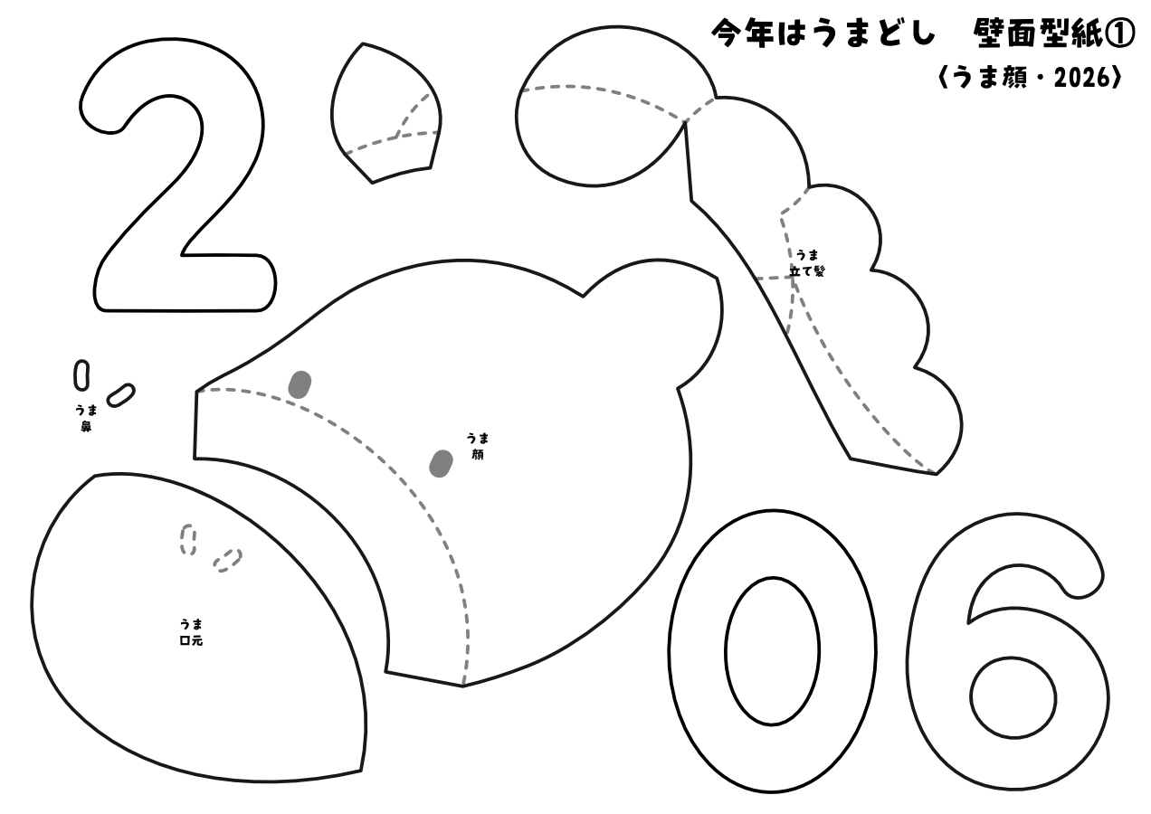 【壁面型紙】今年はうまどし①〈うま顔・2026〉