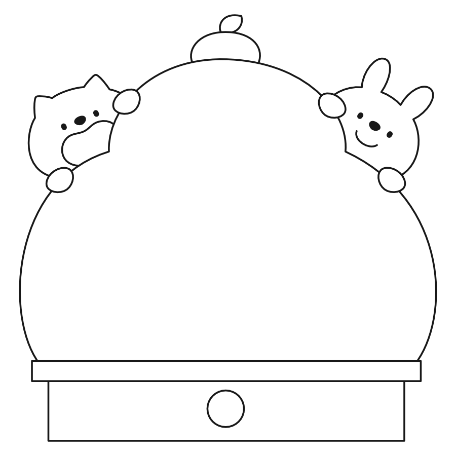 【フレーム】鏡餅とうさぎとねこ(白黒)