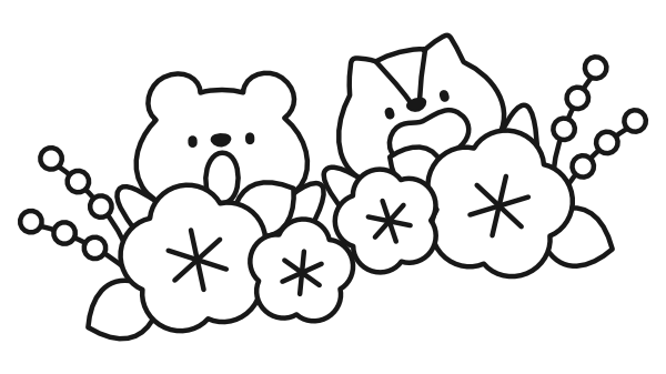 梅の花とねずみとりす(白黒)