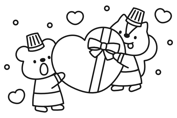 ハートのチョコとねずみとりす（白黒）