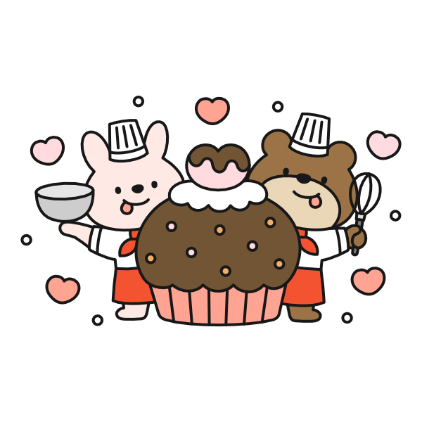 カップケーキとうさぎとくま