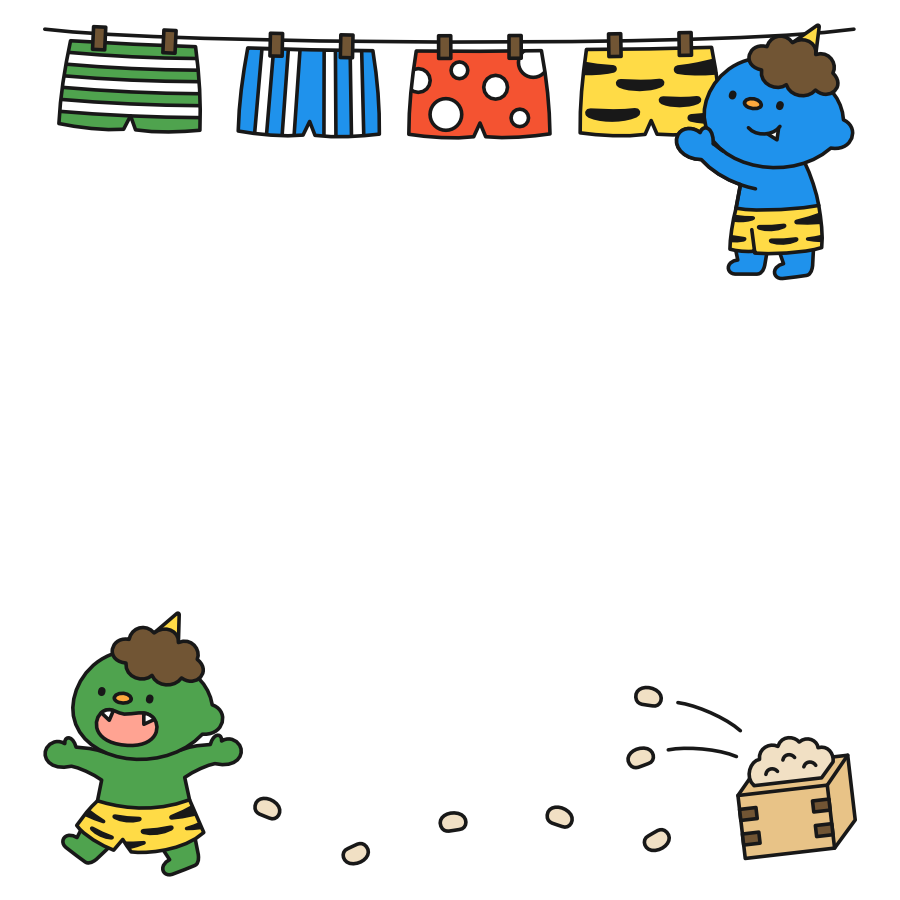 【フレーム】洗濯おにと豆まきおに（カラー）