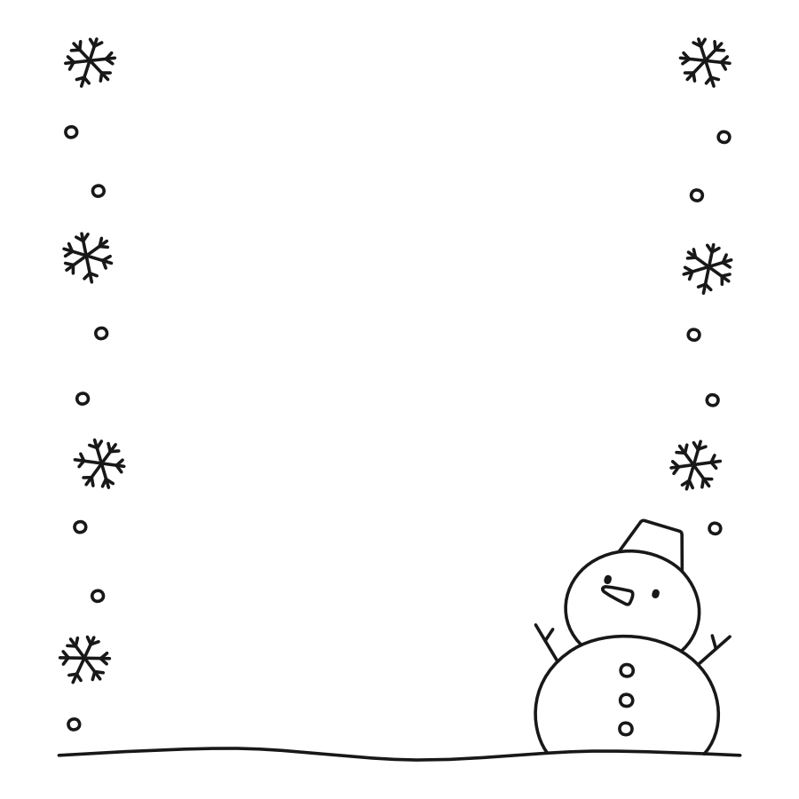【フレーム】雪ふるゆきだるま（白黒）