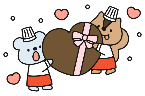 ハートのチョコとねずみとりす（カラー）