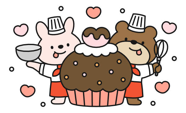 カップケーキとうさぎとくま（カラー）