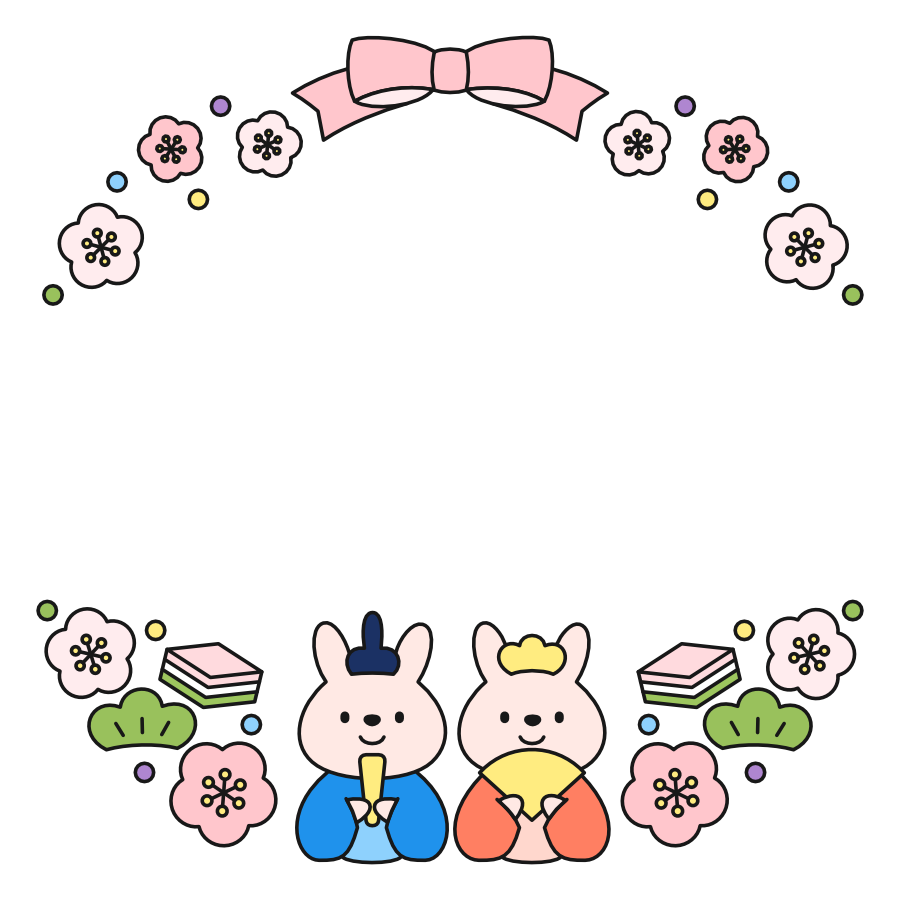 【フレーム】ひなまつりとうさぎ（カラー）