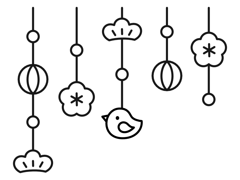 ひなまつりのつるし飾り（白黒）