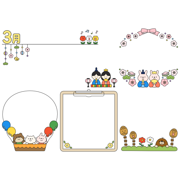 3月おたよりイラストセット（横）