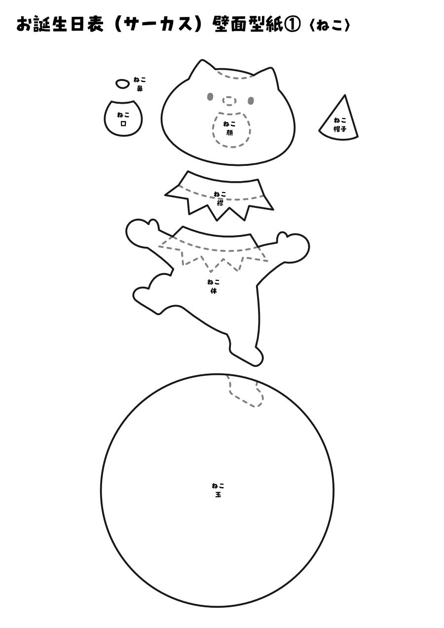 【壁面型紙】お誕生日表(サーカス)①〈ねこ〉