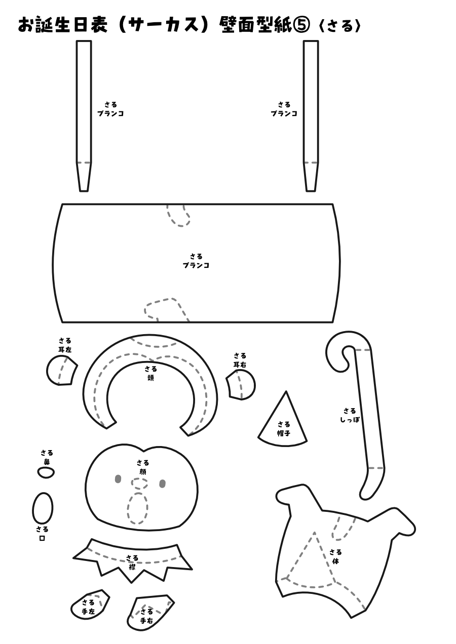【壁面型紙】お誕生日表(サーカス)⑤〈さる〉