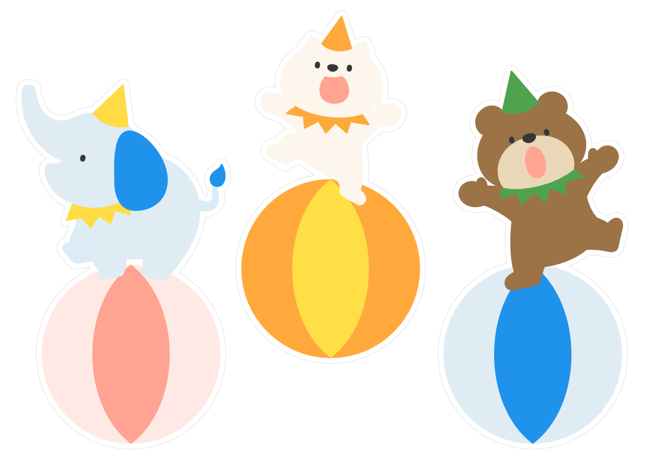 【イラストパーツ】どうぶつたちのサーカス団②（切り取り線あり）